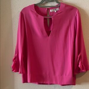 crosby. Fuchsia Blouse with Keyhole Neckline